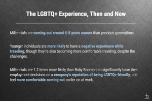 An infographic titled 'The LGBTQ+ Experience, Then and Now'.