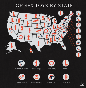 Map of the most popular sex toys by state