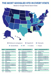 map showing the most Googled STD in every state