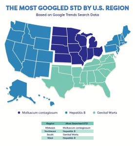 map representing the most Googled STDs by region